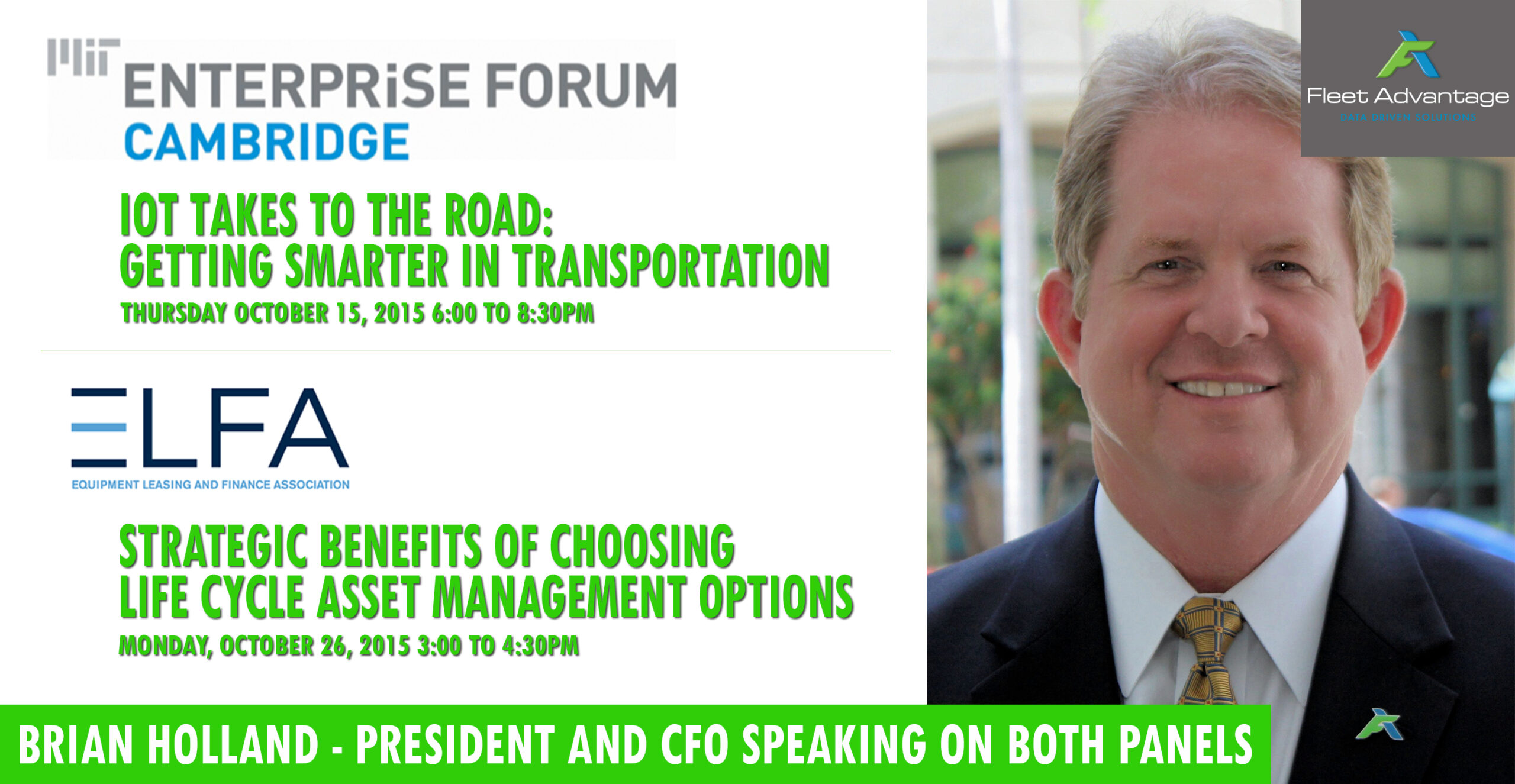 Fleet Advantage President, Brian Holland to Appear On MIT and ELFA Discussion Panels in October