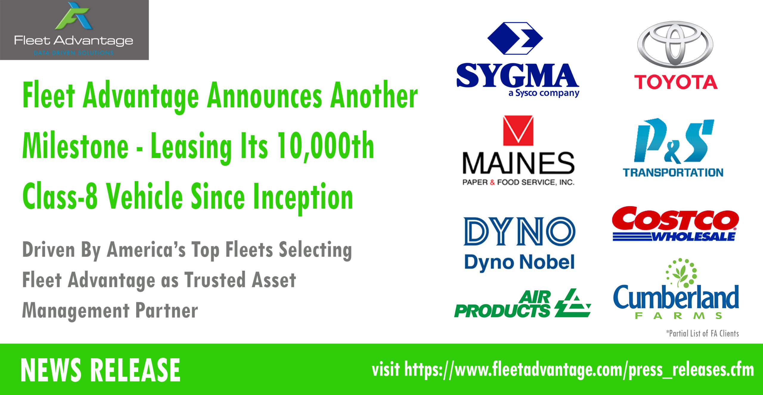 Fleet Advantage Announces Another Milestone – Leasing Its 10,000th Class-8 Vehicle Since Inception