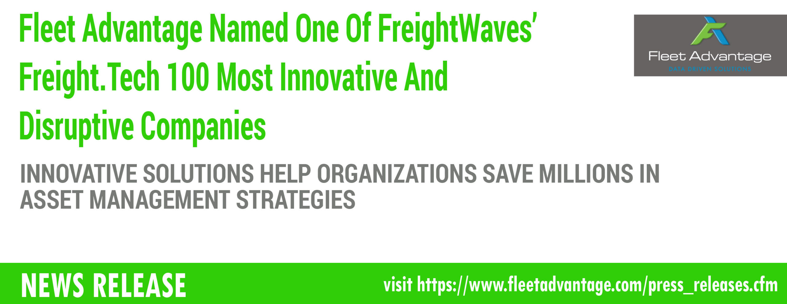 Fleet Advantage Named One Of FreightWaves’ Freight.Tech 100 Most Innovative And Disruptive Companies